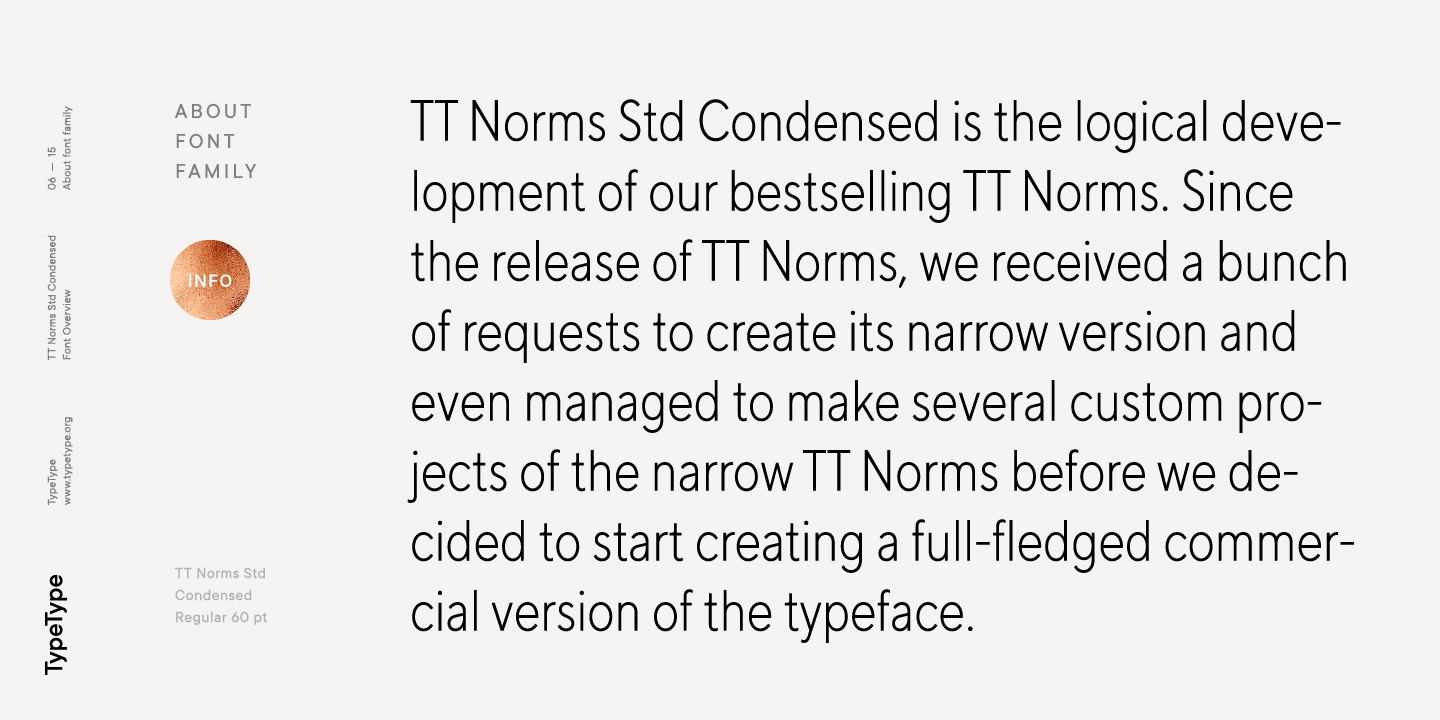 Przykład czcionki TT Norms Std Condensed Medium Italic
